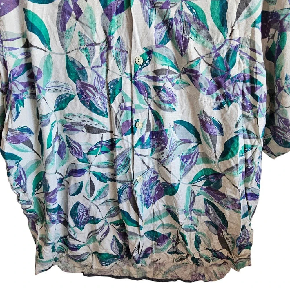 Tommy Bahama Silk Button Up Tropical Leaf Print Camp Shirt Plus‎ Size 3XL 3X